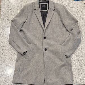 Hollister Light Gray Men's Single-Breasted Overcoat XL Wool Blend